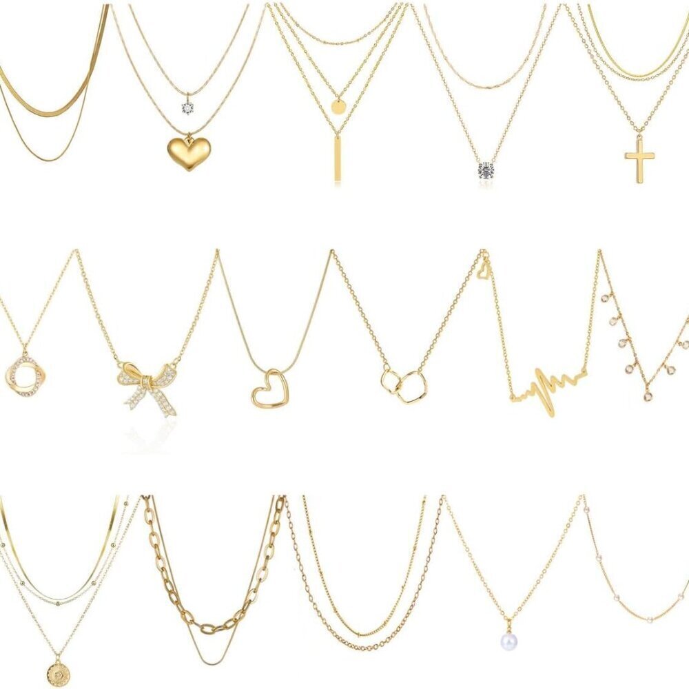 Gold Necklaces Set for Women 16-Piece Dainty Multilayer Adjustable Jewelry